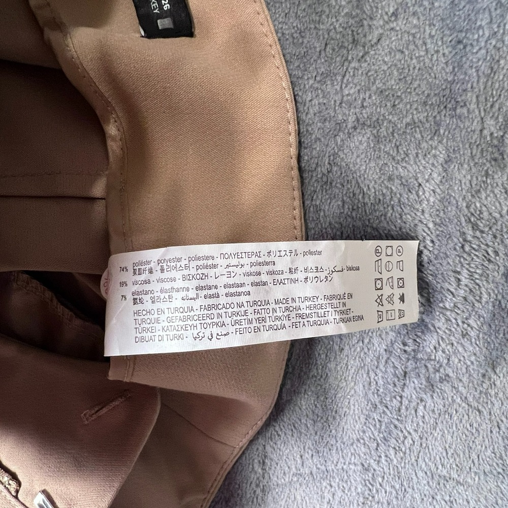 Zara Tan High Waisted Tapered Trousers Small Beige Seam Detail Dress Pants Boho - Picture 5 of 7